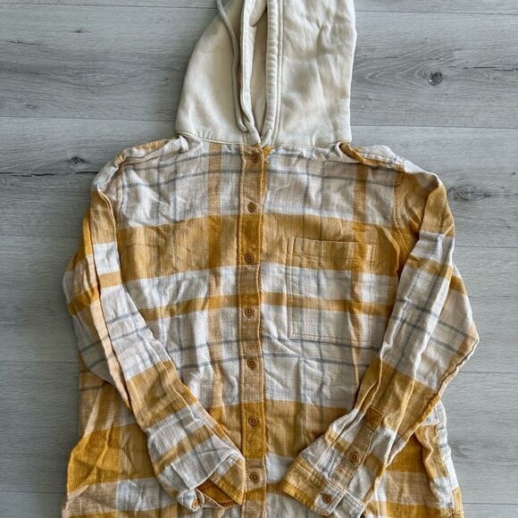 America Eagle AE Cozy Cabin Oversized Hoodie Flannel Yellow Small Used - Picture 5 of 7